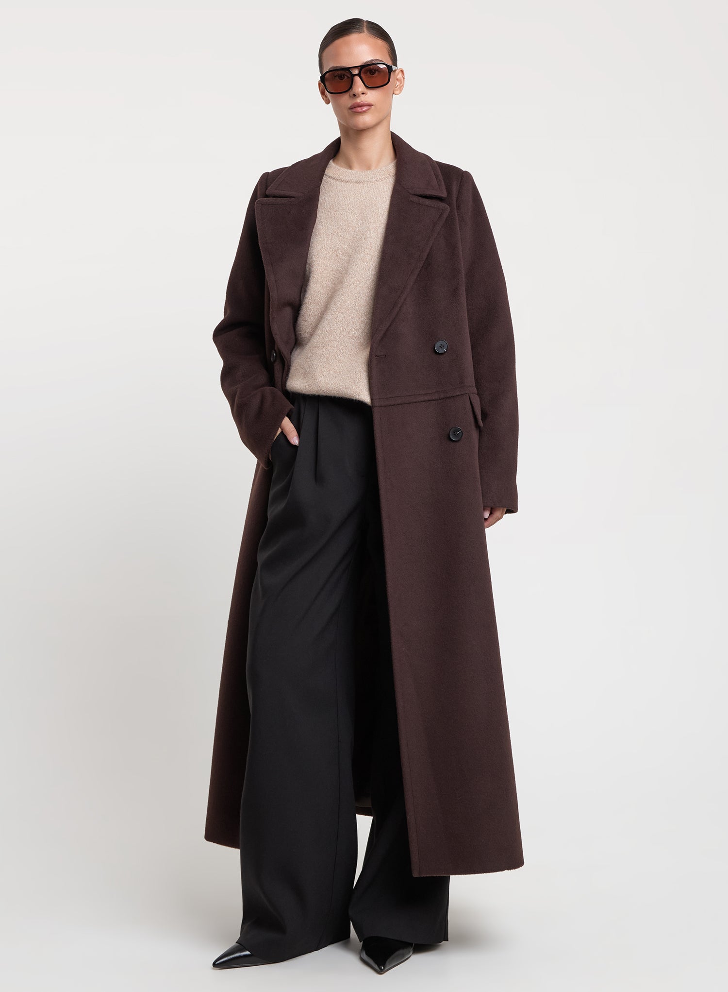 Chocolate Double-Breasted Longline Coat
